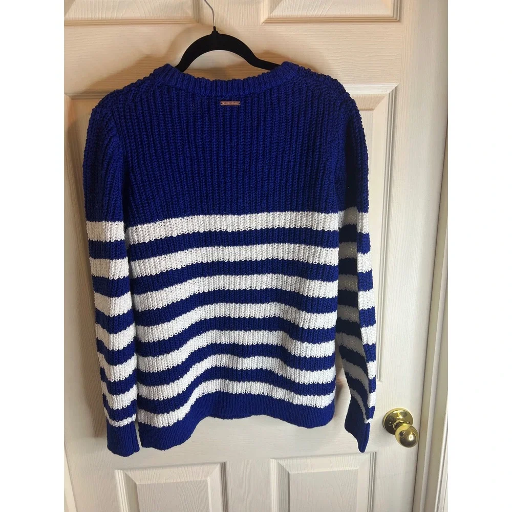 Michael Kors Blue White Striped Knit Crew Neck Sweater Size M‎ NWT